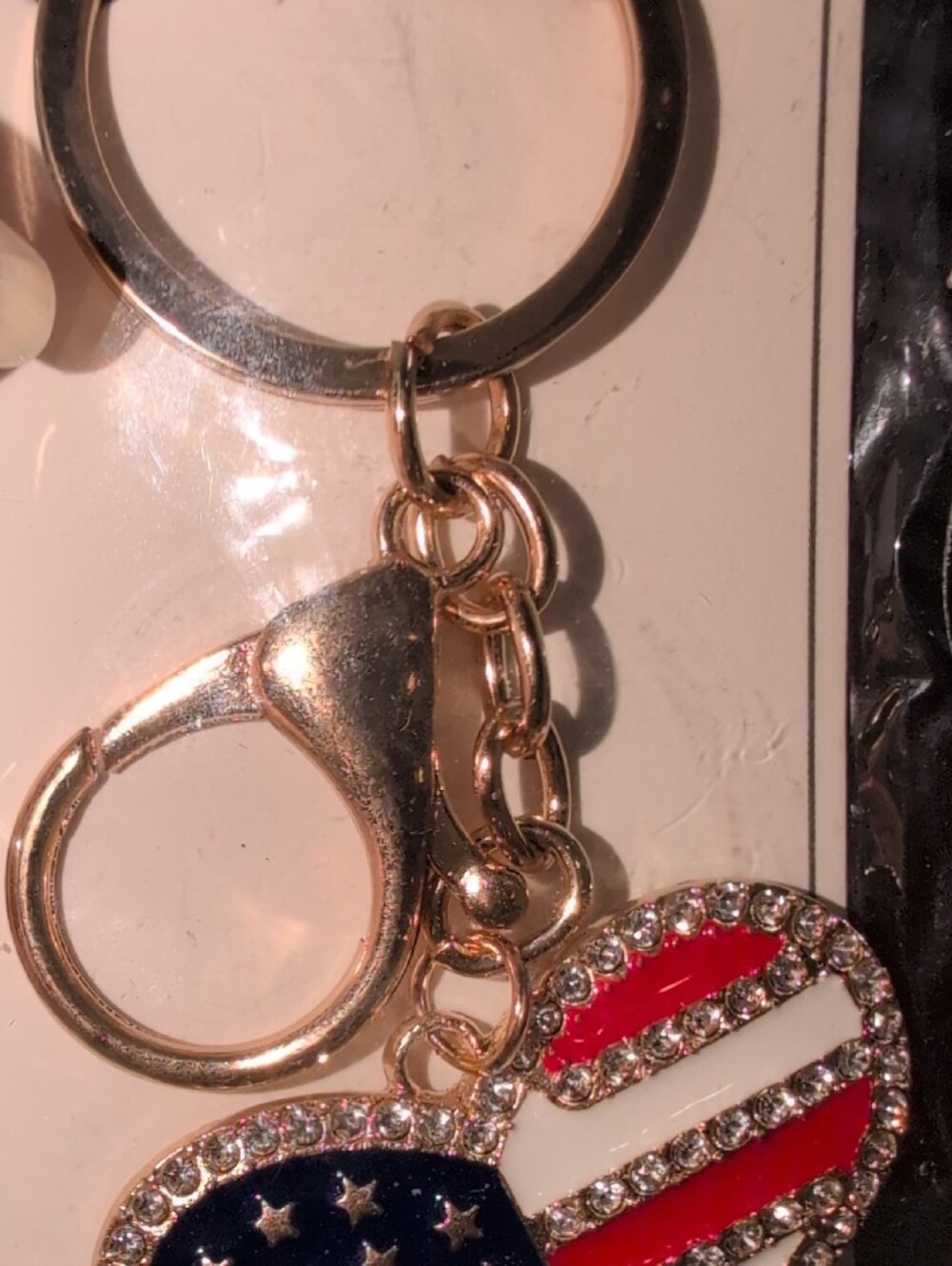 Gold-Tone American Flag Heart Keychain Charm - Picture 3 of 6